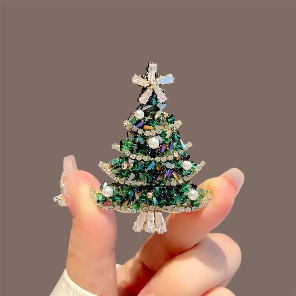 Cute Xmas Tree Lapel Pin Vintage Rhinestone Brooch Daily Christmas Brooch Women