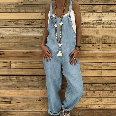 Dámské kombinézy jednobarevné nastavitelné streetwear dlouhé kalhoty bez rukávů overal se čtvercovým výstřihem pro každodenní nošení