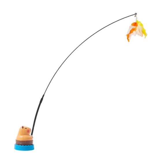 

Интерактивная кошачья дразнилка-палочка, игрушка для кошки со сменными насадками-дразнилками из перьев, вращающееся на 360 градусов основание в виде капибары, гибкая кошачья палочка для игры в помещении B