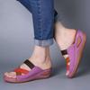 Summer new thick-soled color matching fish mouth wedge heel sandals, hollow carved women's shoes