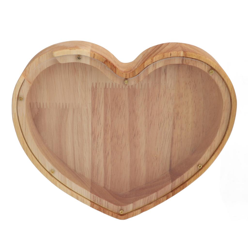 Heart Shaped Storage Box Transparent Acrylic Panel Wooden Display Case for Jewelry Coin Saving 20x18