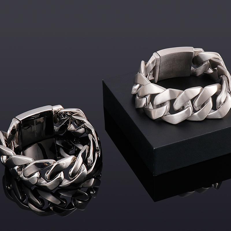 Bracelet Homme en Acier Inoxydable Brossé Poli 26MM de Large Maillons Chaîne Maille Forçat Bracelets pour Hommes Gravure Accessoires Bijoux Masculins