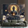 Buddha Tapestry, Meditating Buddha with Lotus and Mandala, Spiritual Wall Hanging for Living Room Bedroom Decor