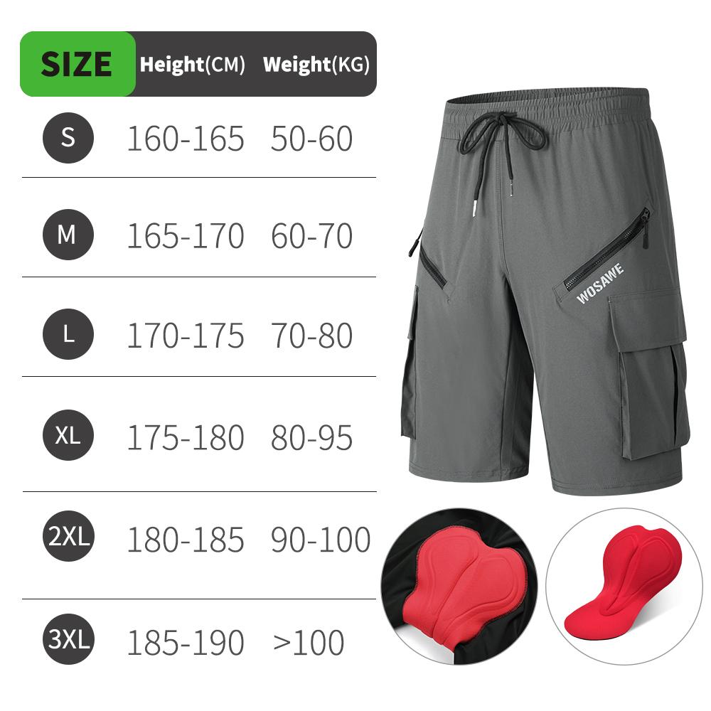 WOSAWE Summer Men Downhill Shorts with Inner Sponge Pad Casual MTB Bicycle Shorts Quick-drying MTB Bike Short Cycling Shorts