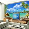 Sommer Strand Terrasse Landschaft 3D Wandbild Fotografie Wandmalerei Tapete Wohnzimmer TV Hintergrund Wandbild