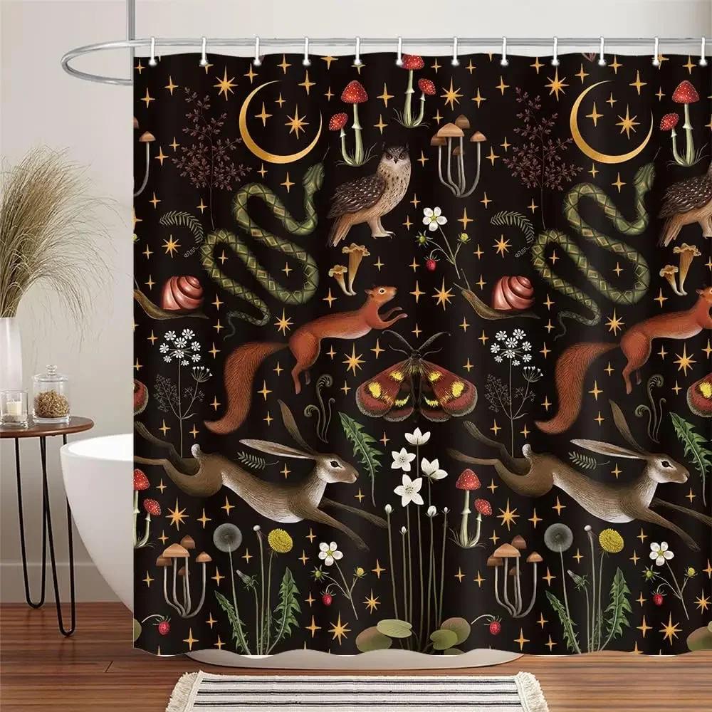 Vintage Mushroom Shower Curtain Bohemian Botanical Butterfly Wildlife Leaf Flower Polyester Fabric Bathroom Decor Curtains Set