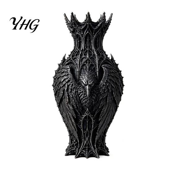 Creative Gift for Art Lovers 3D Printed Black Bird Vase, Gothic Flower Decorative Holder Compact Table Vase Dried Flowers, Retro Fantasy Ornament