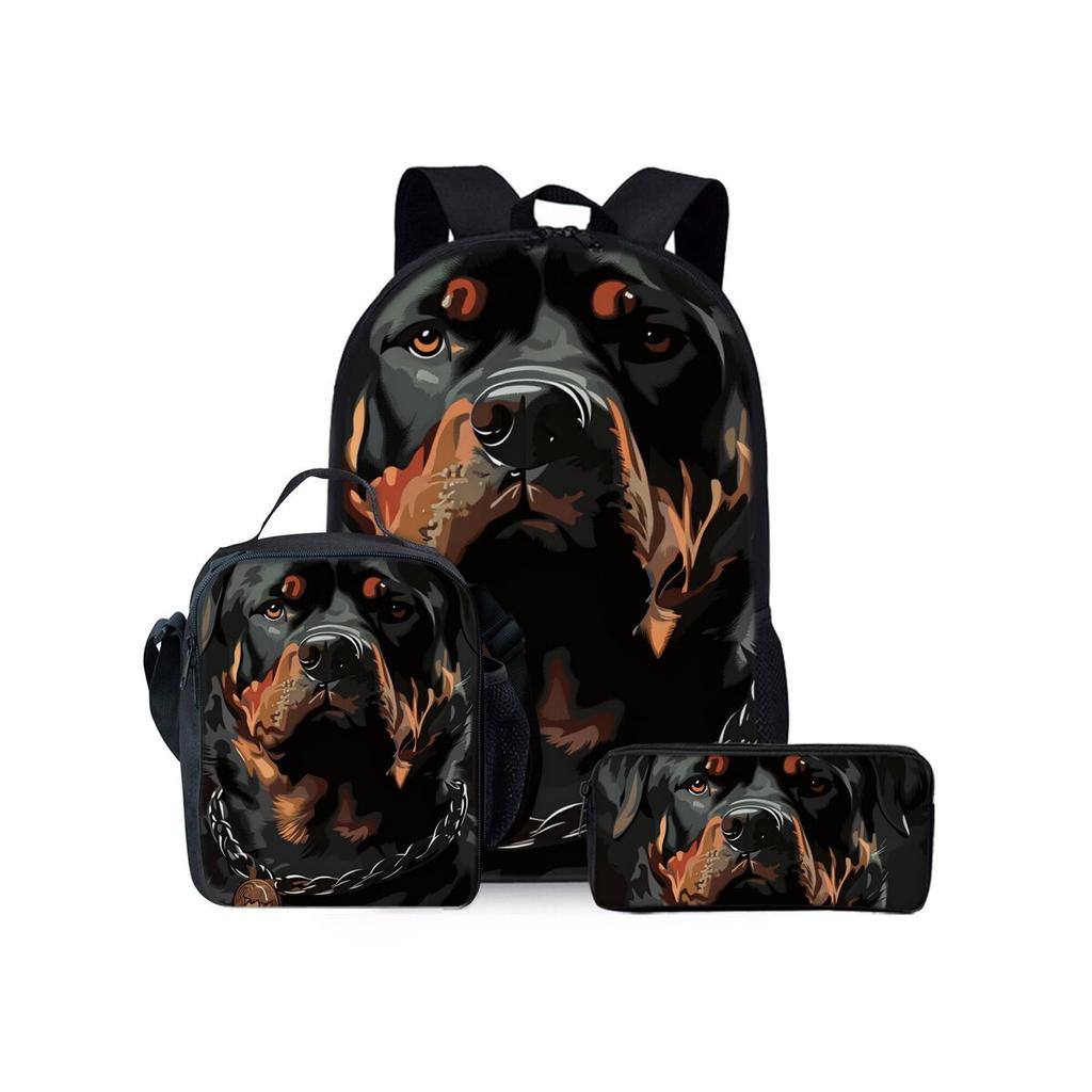 Set Tre Pezzi con Motivo Rottweiler Zainetti per Ragazzo e Ragazza Migliori Regali Cartone Animato 2D Borsa Scolastica per Bambini