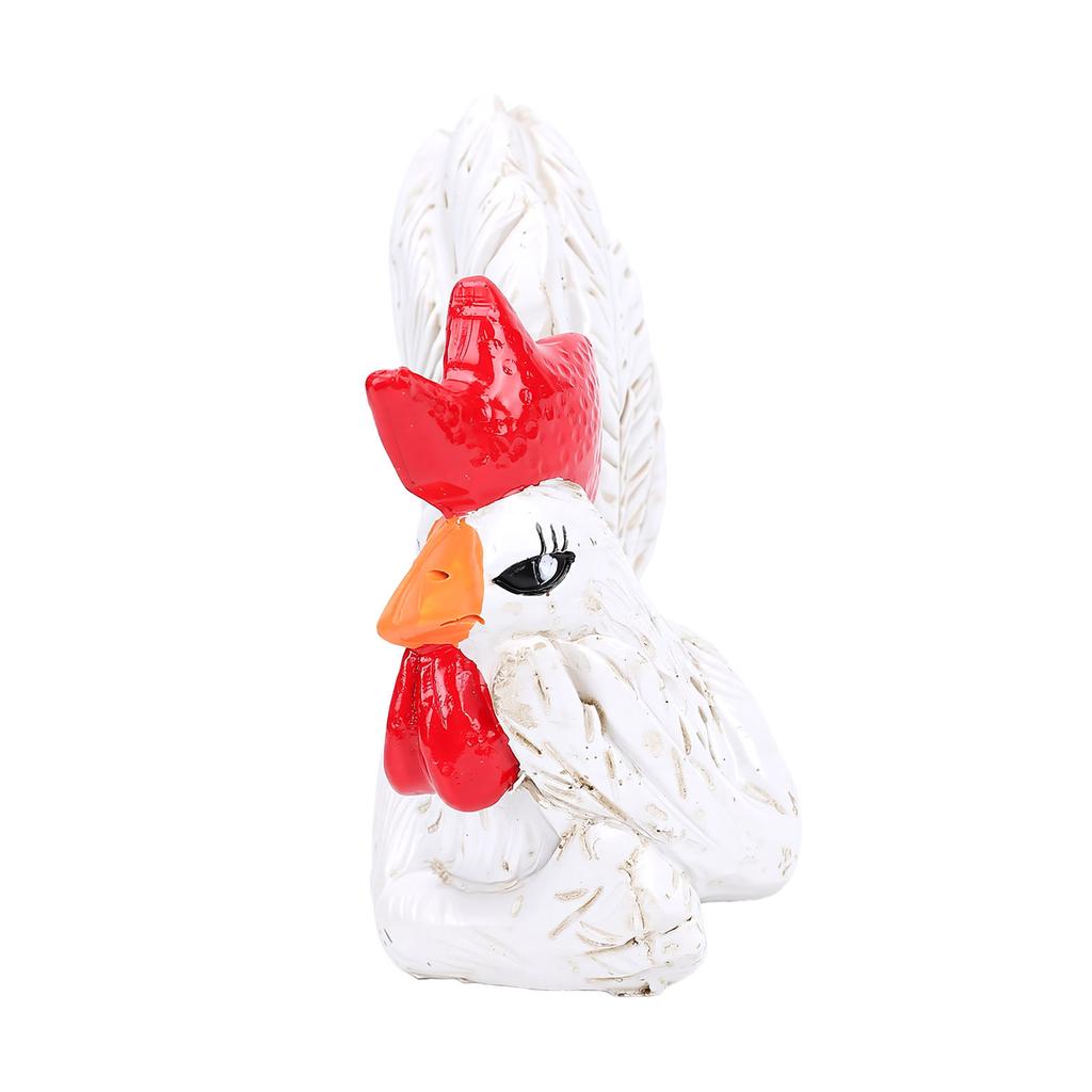 White Rooster Statue Enchanting Posture Table Art Sculpture Funny Lying Down Rooster Figurine Decoration Animal Table