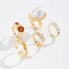 LATS Gold Color Flower Crystal Baroque Pearl Open Ring for Women Fashion Rings Set Engagement Party Gift Temperament Jewelry