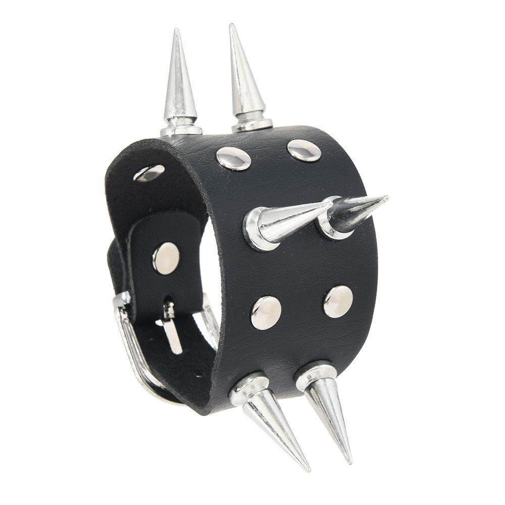 Cross-border Punk Style Double Row Bracelet with Alloy Rivets and Spikes
