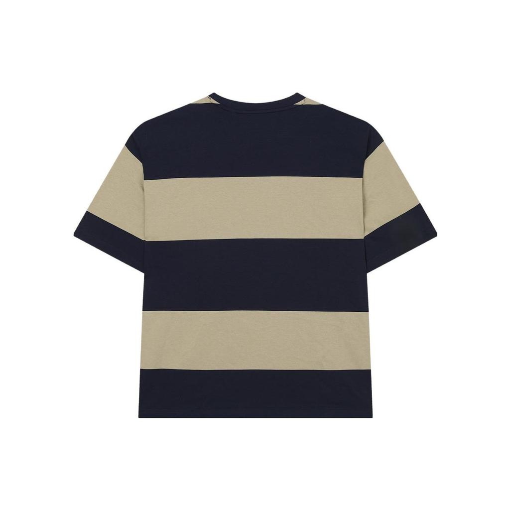 FILA Fashion Loose Striped Print Tennis Letter Casual Spliced Short Sleeve Drop Shoulder T-Shirt Men Tops Secret-Mirror-Blue F11M339109FDB