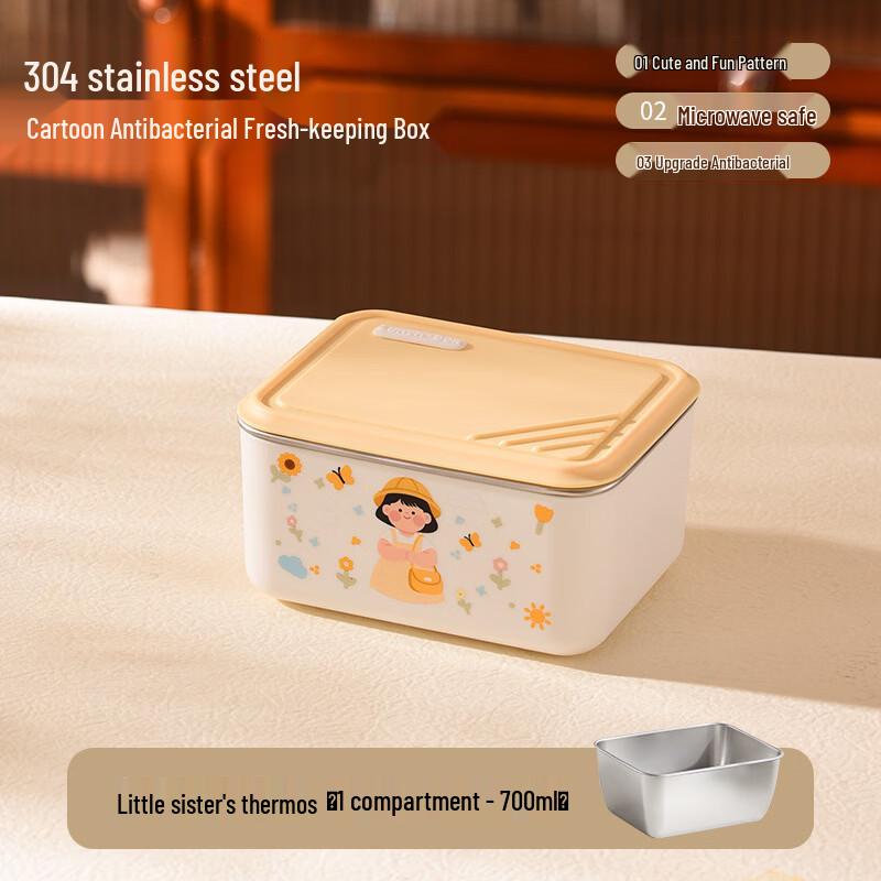 ZISIZ Cream Cherry Insulated Microwavable Lunch Box Set