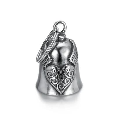 Retro Punk Angel Wings Motorcycle Lucky Bell Necklace Men's Motorcycle Rock Trend Cool Jewelry