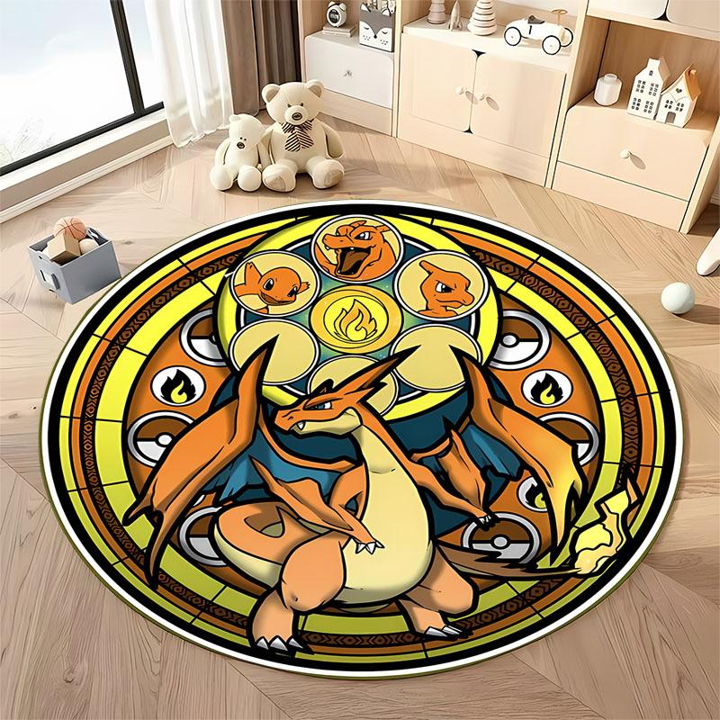 1PC Cute PokemonEevee Charizard Print Round Rug Living Room Bedroom Decor Indoor Floor Mat Decor Carpet for Teens Adult Gifts
