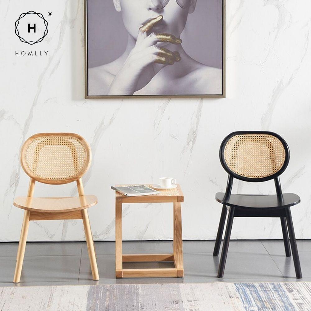 Homlly Ika Mid Century Wooden Rattan Cane Dining Chair