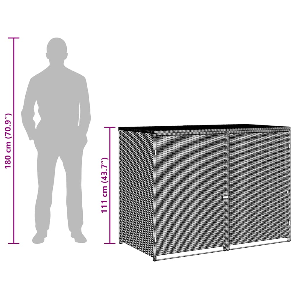 2 Bin Waste Bin Enclosure In Black Poly Rattan 148 X 80 X 111 Cm