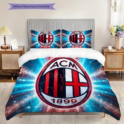 Conjunto de Roupa de Cama com Padrão AC Milan Colcha Cobertor Capa de Colcha Fronha Decoração de Casa Presente de Aniversário (1 capa de edredom + 2 fronhas, sem enchimento.)