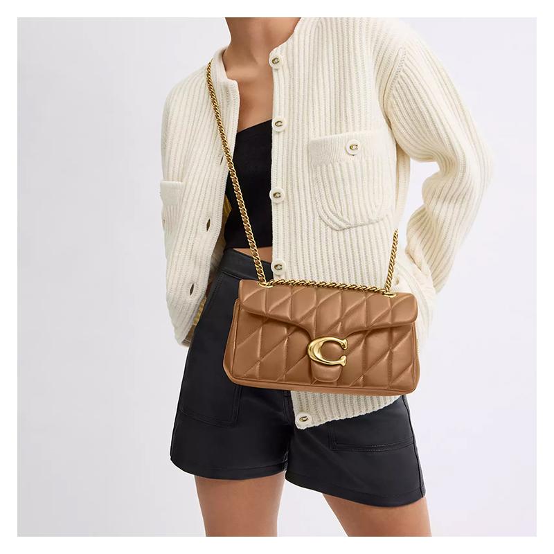 Coach Tabby 26 Brand Logo Quilted Nappa Leather Crossbody Shoulder Bag Medium Women's Honey Brown