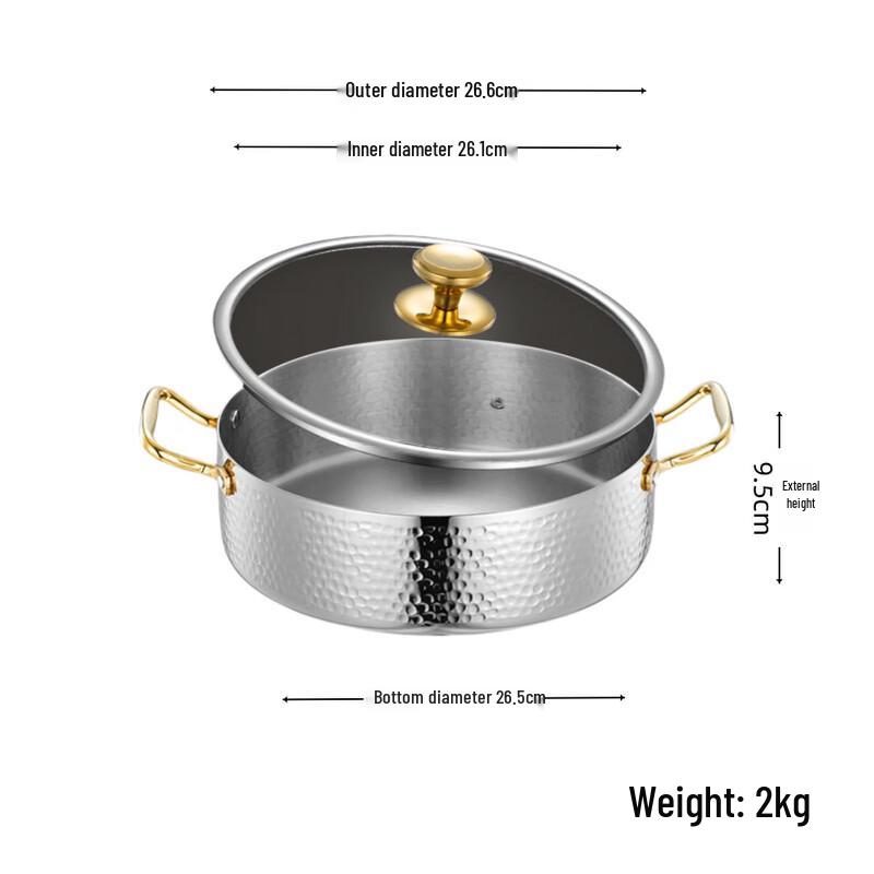 ZISIZ Hammered Extra-Thick Stainless Steel Hot Pot