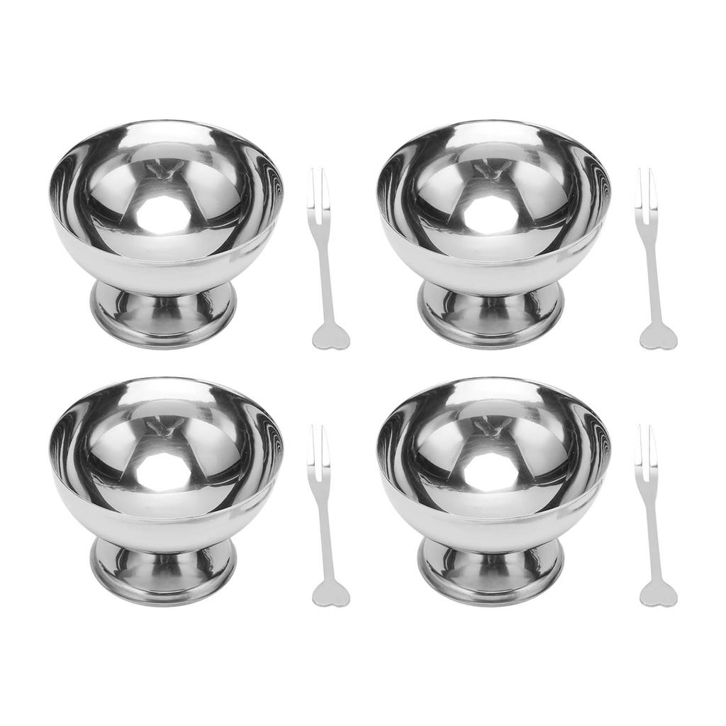 Metal Pudding Cups, 4 Ice Cream Bowls, Stainless Steel Space-Saving for Parties