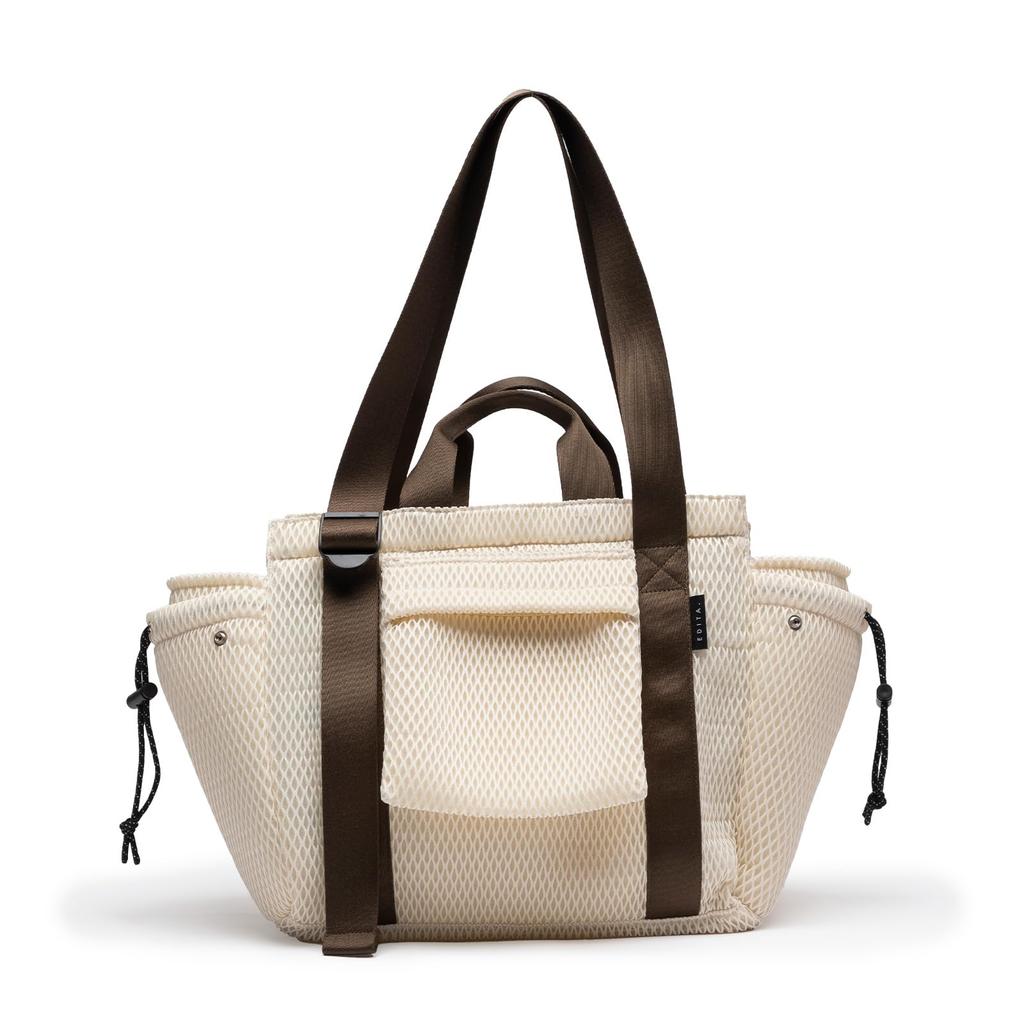 Edita Tote Bag for Men and Women, 2-Handle, A4 Size, Large Capacity, Zippered, Machine Washable, Mesh, Dia Cream Yellow, edt-127