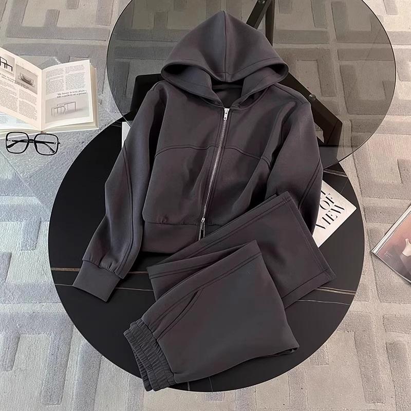 Women's 2-Piece Casual Tracksuit, Zip-up Collar Sweatshirt Elastic Waist Pants Loose Fit Loungewear Set
