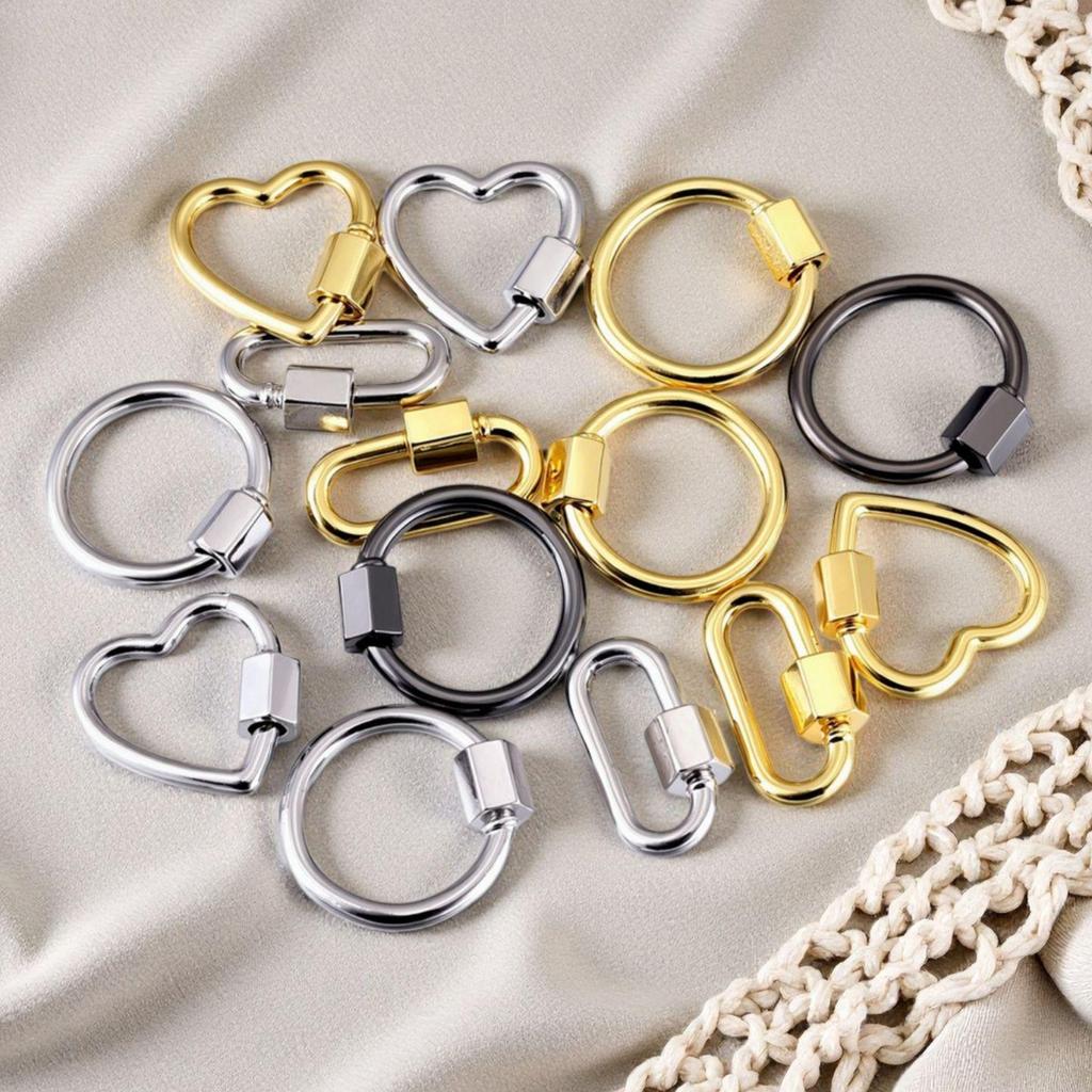 Geometric 18K Gold-Plated Heart & Oval Necklace Clasp Keychain DIY Accessory