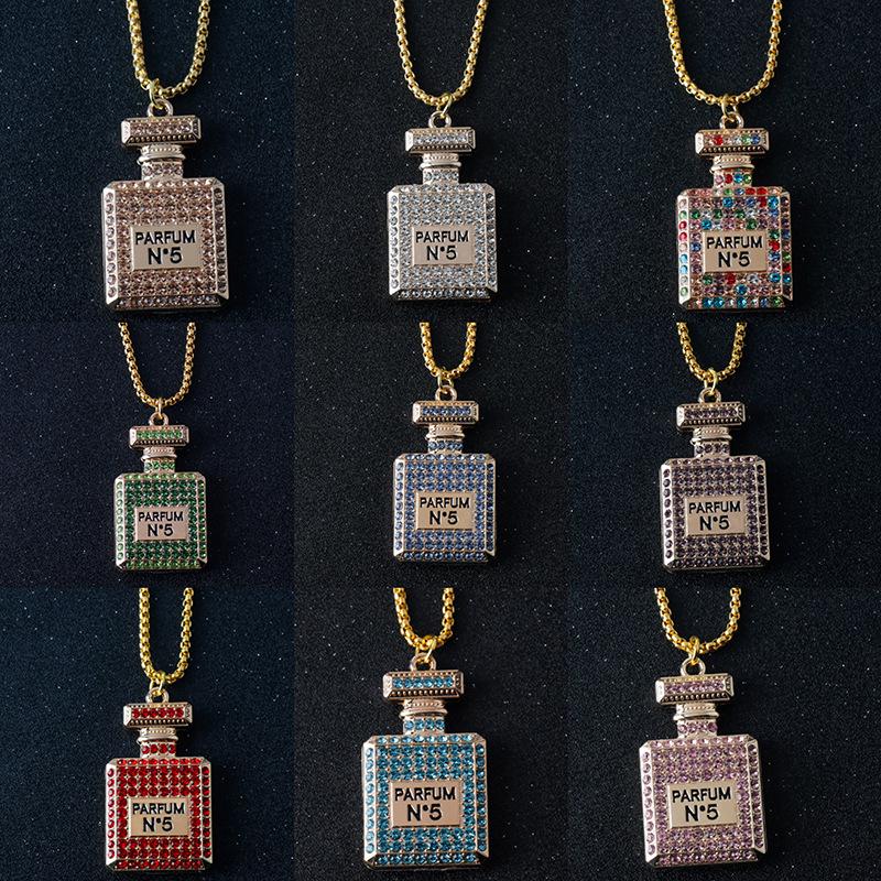 Exquisite Rhinestone-Inlaid Perfume Bottle Pendant Necklace & Car Keychain