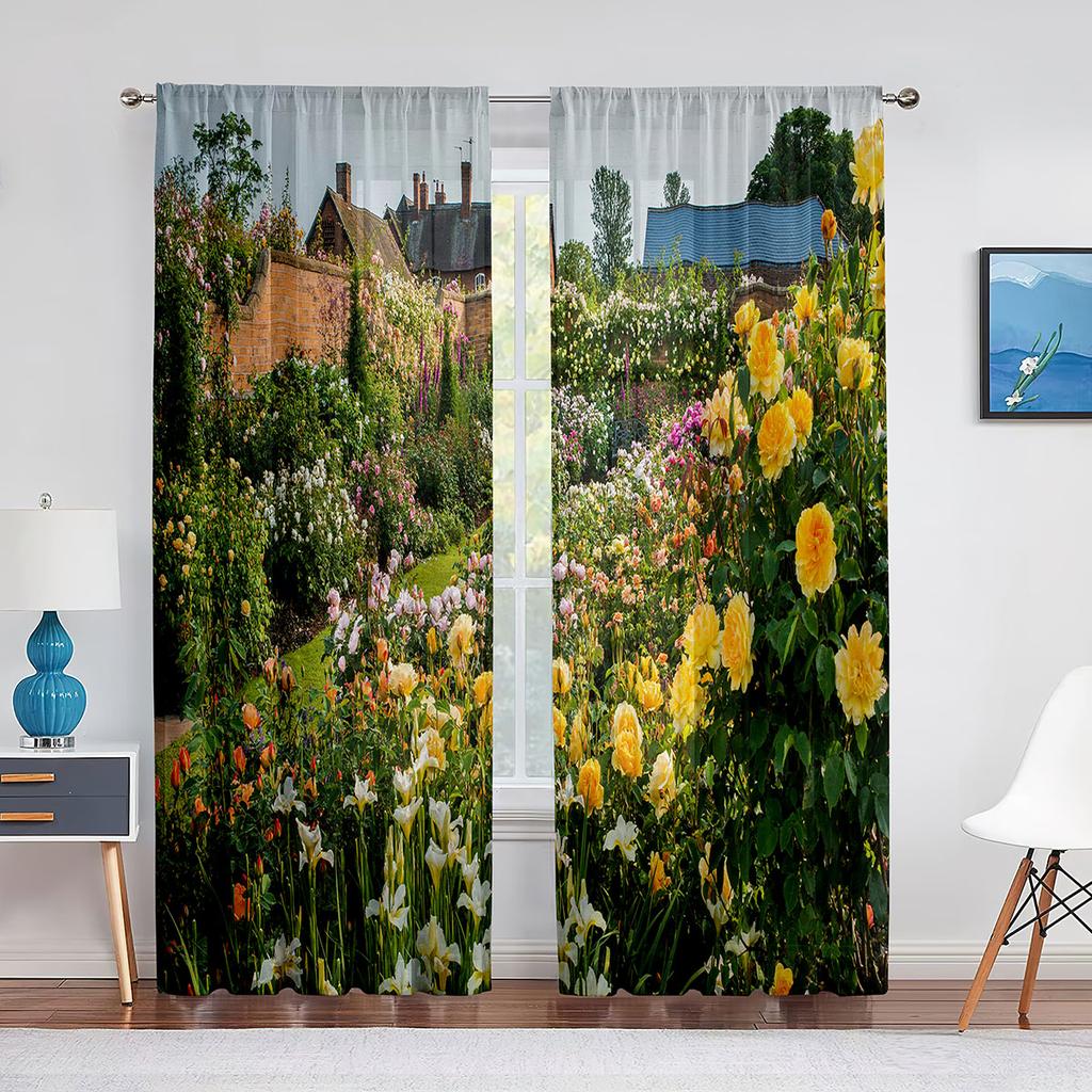 Garden Tulip Flower Field Trees Sheer Voile Curtains for Living Room Bedroom Balcony Party Decor Tulle Curtains Window Treatment