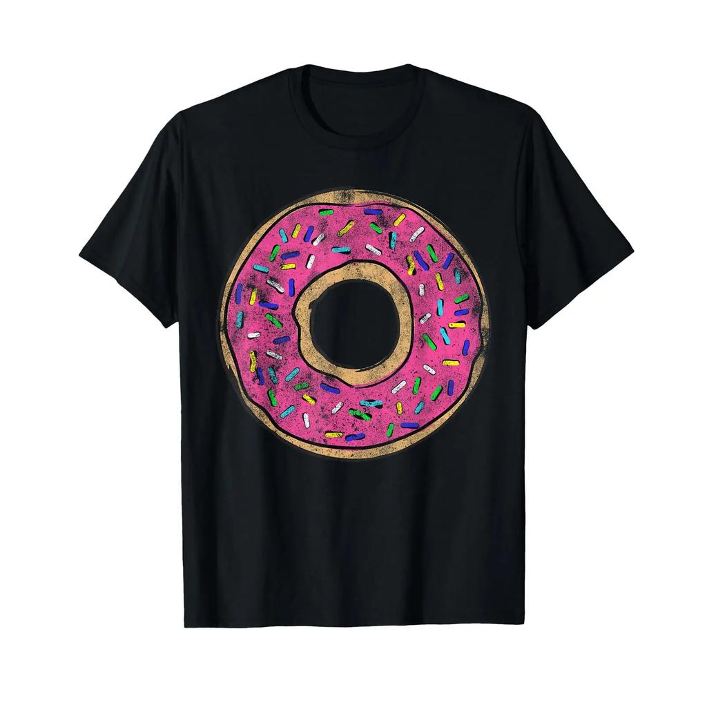 Vintage Big Pink DonuT T Shirt Colorful Sprinkles Doughnut Vintage Washed Graphic Versatile Soft Casual Unisex Homme Streetwear