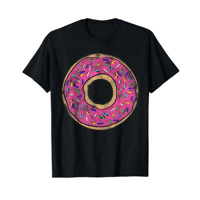 Vintage Big Pink DonuT T Shirt Colorful Sprinkles Doughnut Vintage Washed Graphic Versatile Soft Casual Unisex Homme Streetwear