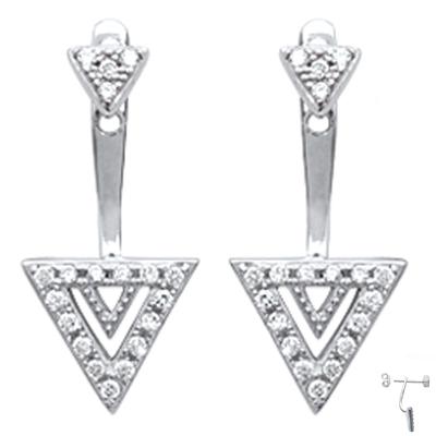 [M7627] - Σκουλαρίκια περιγράμματος λοβού ασήμι 'Sissi' λευκό (τρίγωνο)