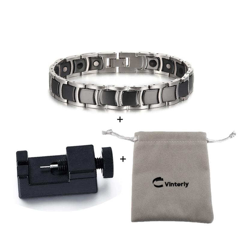 Vinterly Steel Magnetic Bracelet Male Black Ceramic Health Energy Germanium Men Hand Chain Link Gold-color Jewelry Waterproof