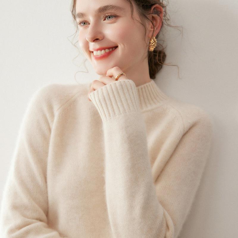 Women's Three-Ply Half-High Neck Cashmere Sweater - Versatile Autumn/Winter Knit Top