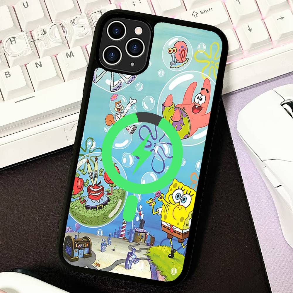 Cartone Animato Carino S-SpongeBob Anime Nero Per Magsafe Custodia Magnetica per Telefono Per IPhone 16 15 17 Pro Max 11 12 13 14 Plus Cover