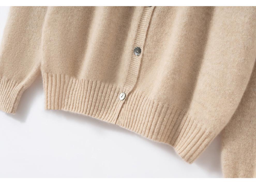 Women's 100% Pure Cashmere Round Neck Cardigan – Autumn/Winter Age-Reducing Knitwear