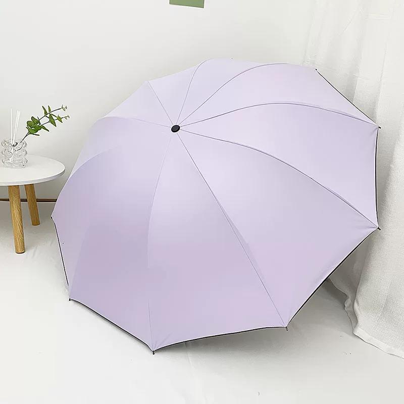 Ten-Bone Large Double Umbrella Small Fresh Sun Umbrella Vinyl Sun Protective Sun Shade Rain Dual-Use Triple Folding Umbrella Female Manual