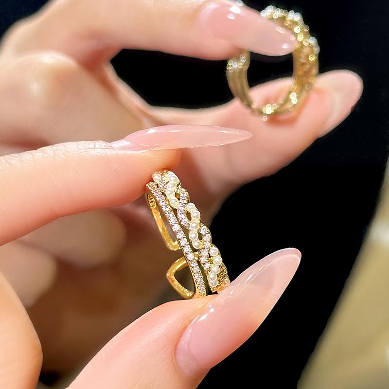 18K Gold Double Layer Open Ring with Micro-Paved Zircon—High-End Luxury Design for Women