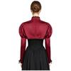 Women Victorian Gothic Bolero Shrug Floral Lace Trim Stand Collar Long Puff Sleeve Front Lacing Crop Cardigan Shawl for Vampire Cosplay Costume