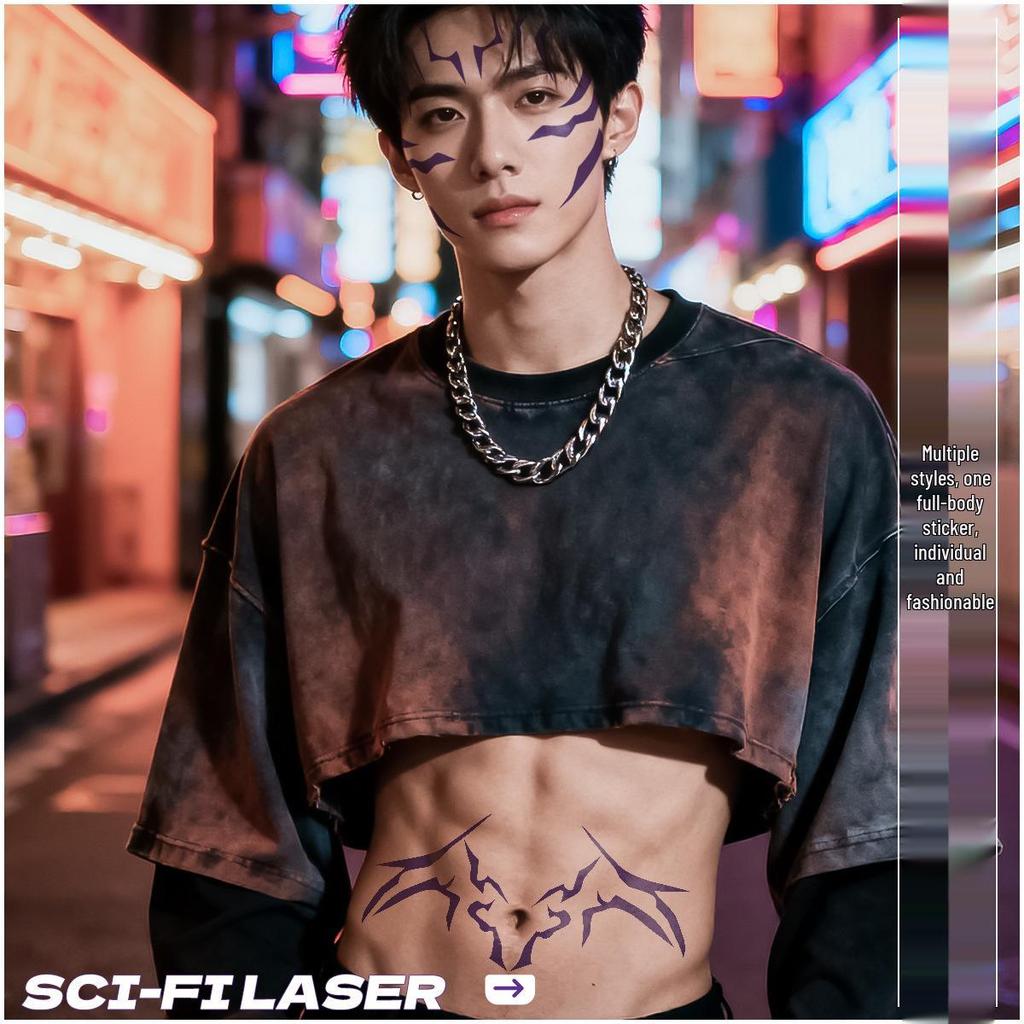 Boys' Full Body Temporary Tattoos - Cosplay, Laser Design, Waterproof, Sweatproof Face Stickers for Parties