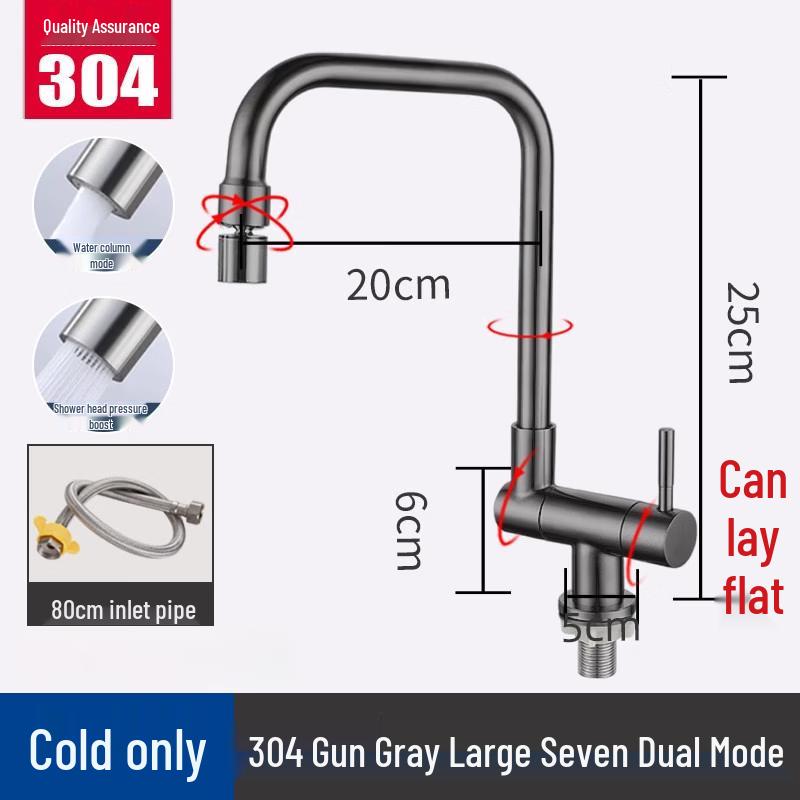 TLXT Foldable Kitchen Sink Faucet, Hot & Cold, Gunmetal Grey