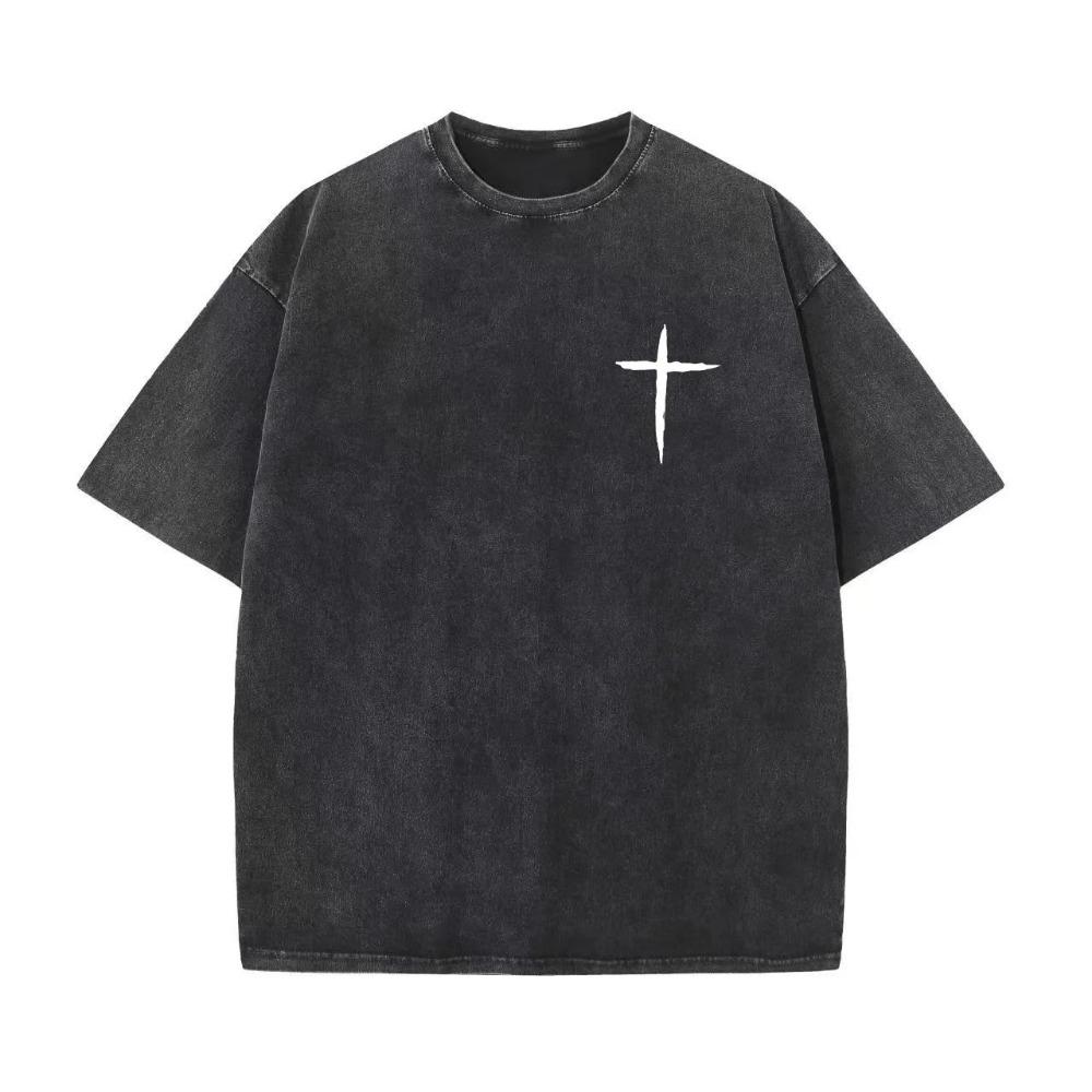 Men's Christian Faith T-Shirt Cotton Short Sleeve Graphic Tee Jesus Cross Print Casual Loose Fit Big Size Streetwear Gift
