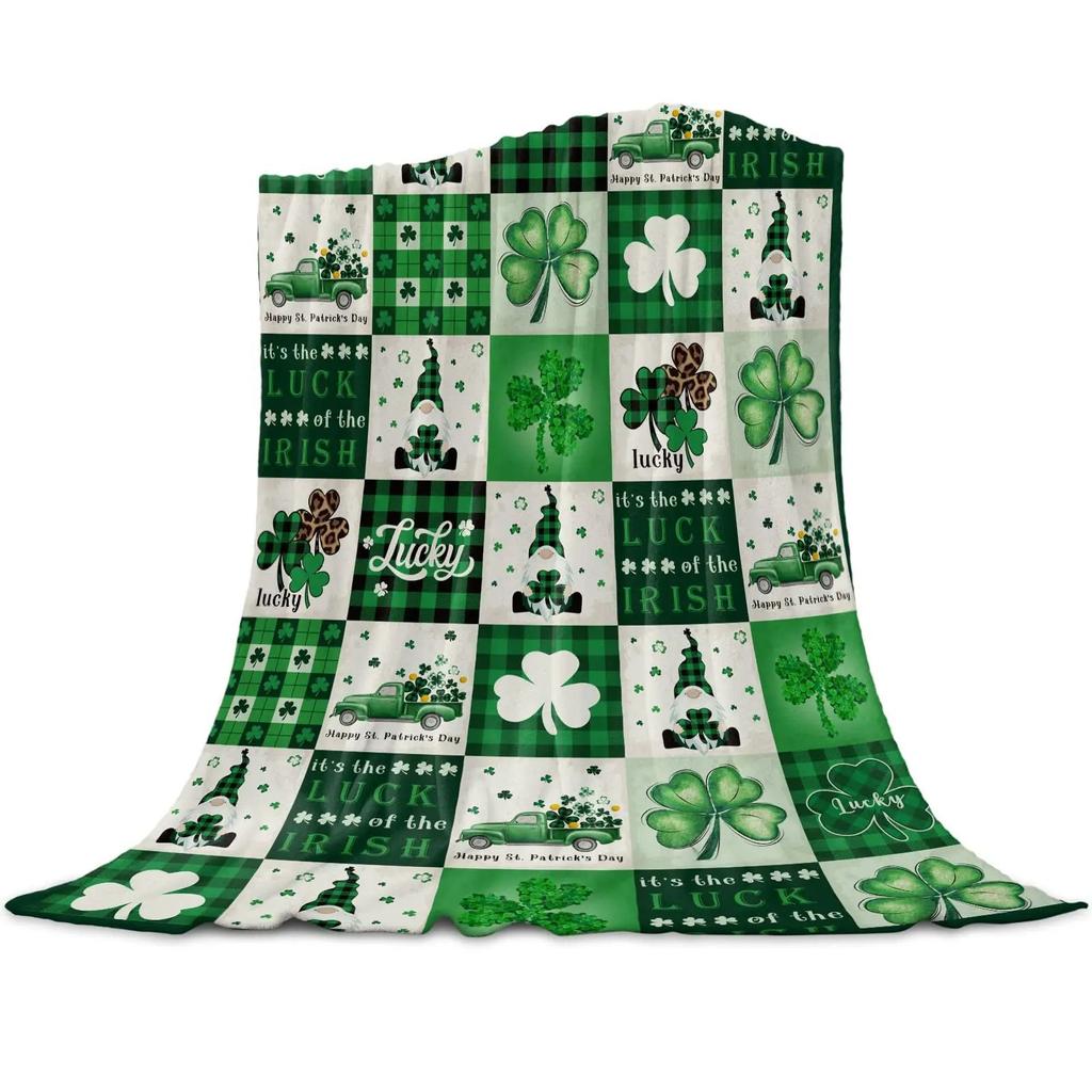 St. Patrick'S Day Blanket Clover Design Flannel Blanket Sofa Decorative Blanket Sheet Bedspread