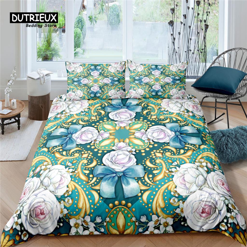 Home Living Luxury 3D Golden Flower Bedding Set Comfortable Duvet Cover Set Kids Bedding Set Queen and King EU/US/AU/UK Size