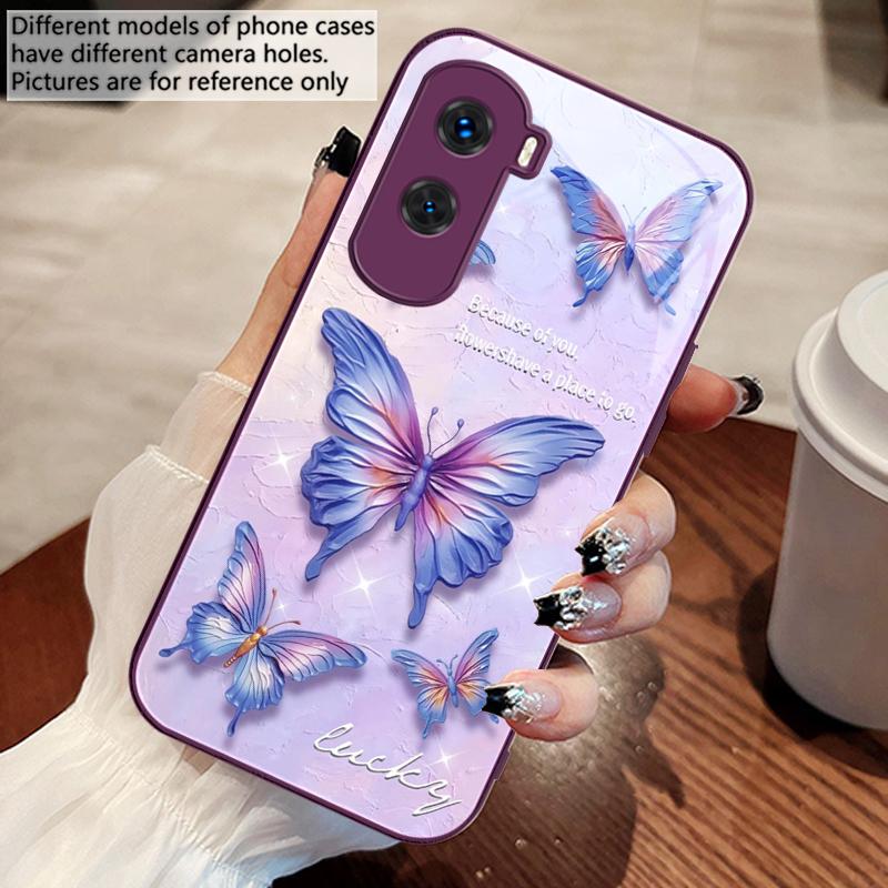 Gradient Colored Butterfly For Honor 200 90 8X 9X Pro Lite P50 P40 Nova 10 11i P60 Magic4 6 Mate 20 50 Tempered Glass Phone Case