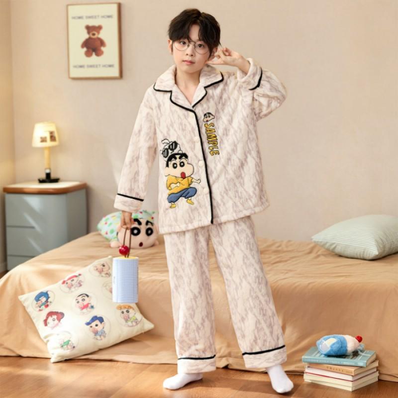 Boys Coral Fleece Pajamas Set Winter Thick Flannel Loungewear Kids