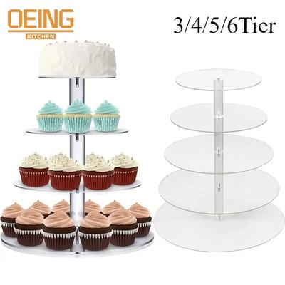 3/4/5/6Tier Acrylic Round Cupcake Stand Clear Birthday Cupcake Stand Holder Dessert Display for Wedding Birthday Christmas Party