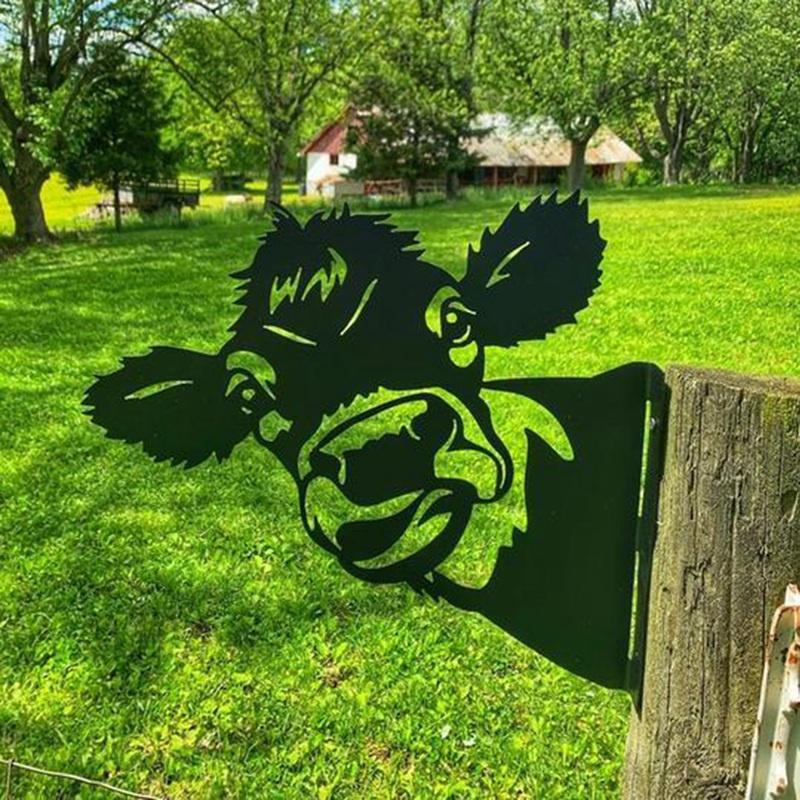 Garden Farm Peeping Cow Chickens Sheep Metal Garden Pendant Decoration Yard Art Decor Peeking Cow Metal Art, Peeping Cow Ornament