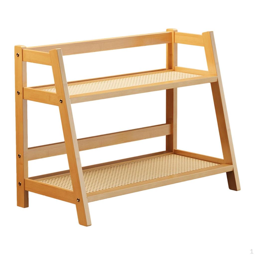 Bamboo Double Layer Rack 2 Tier Coffee Mug Display Stand Desk Storage Organizer for Living Room